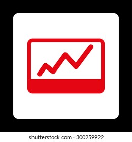 Stock Market icon. This flat rounded square button uses red and white colors and isolated on a black background.