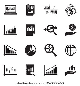 Stock Market Icons. Black Flat Design. Vector Illustration. 