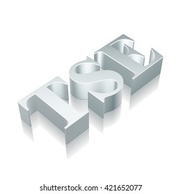 Stock market indexes collection: 3d metallic TSE with reflection on White background, EPS 10 vector illustration.
