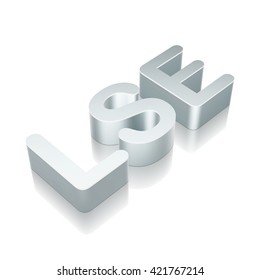 Stock market indexes collection: 3d metallic character LSE with reflection on White background, EPS 10 vector illustration.