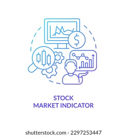 Icono de concepto de gradiente azul indicador del mercado de valores. Control de rebote de precios. Ilustración de línea delgada de ideas abstractas clave de análisis económico. Dibujo de contorno aislado. Se usa una fuente Myriad Pro-Bold