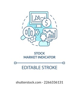Stock market indicator turquoise concept icon. Prices bouncing. Economic analysis key abstract idea thin line illustration. Isolated outline drawing. Editable stroke. Arial, Myriad Pro-Bold fonts used