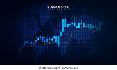 Gráfico de inversión en el mercado de valores con candelero y línea ascendente. Información correcta de la tabla de operaciones de candlestick. Antecedentes de crecimiento de la información económica