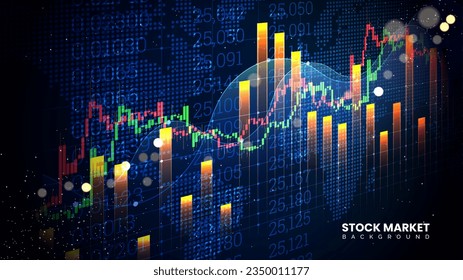 Stock market investment chart with green and red uptrend line. Successful candlestick trading chart information. Economic information growth background