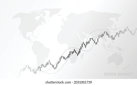 Stock market investment chart stock trading bullish point bear market trend trend graph vector with world map black background style black and white candlestick