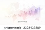 Stock market investment graph, global market information, financial bar chart, and yield curve display. Business analytics background concept on white background. Trading visualization in colorful