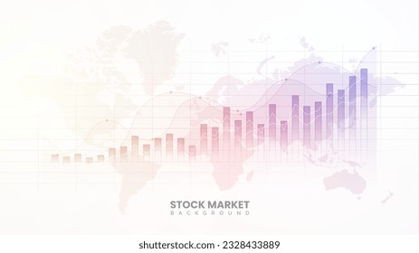 Gráfico de inversión en el mercado de valores, información del mercado global, gráfico de barras financieras y visualización de curvas de rendimiento. Concepto de fondo de análisis de negocio sobre fondo blanco. Visualización de operaciones en colorido