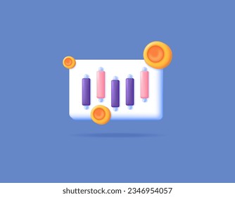 stock market and investment. market information, equity market, stocks, mutual funds, foreign exchange. buy sell. Candlesticks and coins. symbols or icons. Minimalist 3D Design Concept. vector element