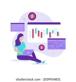 Stock market investment trading graph illustration design concept. Illustration for websites, landing pages, mobile applications, posters and banners.