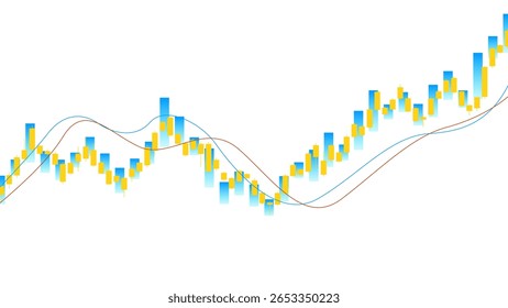 Stock market and investment trading graph and trade business analytics. Financial candlestick chart with line on white background. Vector illustration