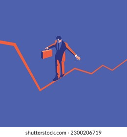 Stock market investment trading on dark background design. Bule, Trend of graph, vector illustration, stock market agent, stock marketer taking risk, stock market risk, balance, risk management