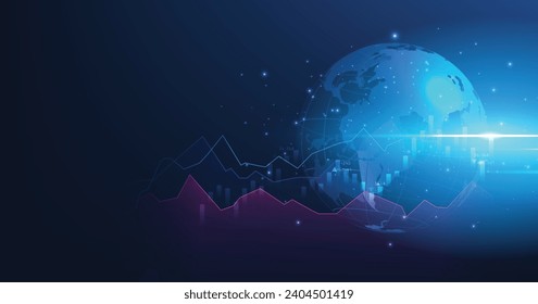 Wertpapierhandel. Weltkarte und Grafik-Diagramm der Börse, digitale Technologie, Geschäftsidee und Kunstwerk-Design.	