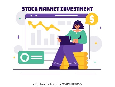 Stock Market Investment Vector Illustration featuring Business Growth, Financial Investment, and Market Analytics with Rising Arrows and Candlestick