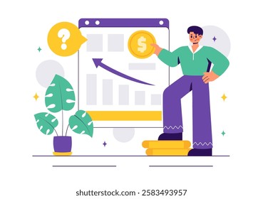 Stock Market Investment Vector Illustration featuring Business Growth, Financial Investment, and Market Analytics with Rising Arrows and Candlestick