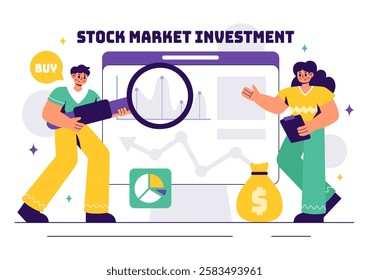 Stock Market Investment Vector Illustration featuring Business Growth, Financial Investment, and Market Analytics with Rising Arrows and Candlestick