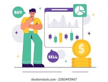 Stock Market Investment Vector Illustration featuring Business Growth, Financial Investment, and Market Analytics with Rising Arrows and Candlestick