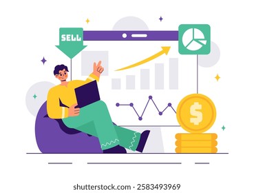 Stock Market Investment Vector Illustration featuring Business Growth, Financial Investment, and Market Analytics with Rising Arrows and Candlestick