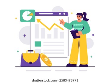 Stock Market Investment Vector Illustration featuring Business Growth, Financial Investment, and Market Analytics with Rising Arrows and Candlestick