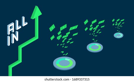 Stock market isometric vector illustration. Money growth concept with positive and successful indicators. Global investment business portfolio growth. Personal portfolio financial growth.
