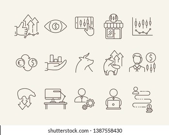 Stock market line icon set. Bull, asset, quotation. Economy concept. Can be used for topics like wall street, finances, business
