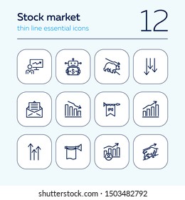 Stock market line icon set. Bear, bull, trader, IPO, charts. Finance concept. Can be used for topics like investment, assets, trading