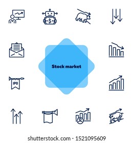 Stock market line icon set. Bear, bull, trader, IPO, charts. Finance concept. Can be used for topics like investment, assets, trading