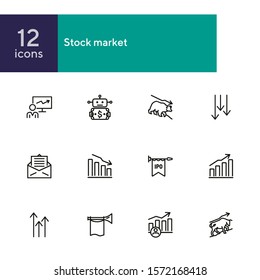 Stock market line icon set. Bear, bull, trader, IPO, charts. Finance concept. Can be used for topics like investment, assets, trading