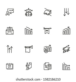 Stock market line icon set. Bear, bull, trader, IPO, charts. Finance concept. Can be used for topics like investment, assets, trading