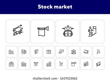 Stock market line icon set. Bear, bull, trader, IPO, charts. Finance concept. Can be used for topics like investment, assets, trading