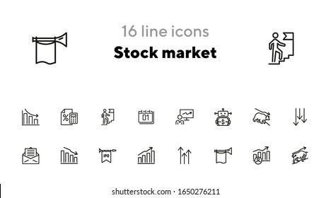 Stock market line icon set. Bear, bull, trader, IPO, charts. Finance concept. Can be used for topics like investment, assets, trading