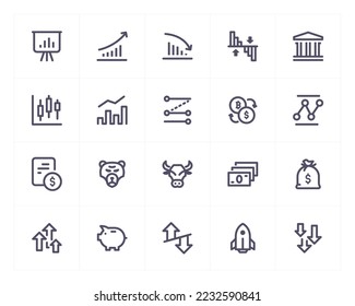 Stock market line icon set. Vector illustration on white background. 