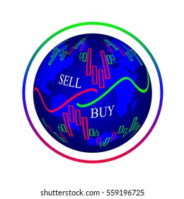 Stock market logo. Vector illustration of globe with stock market symbols