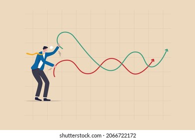 Stock market manipulation, control or influence crypto currency price or benefit or profit from investment authority concept, businessman market manipulator play battle rope to control market graph. svg