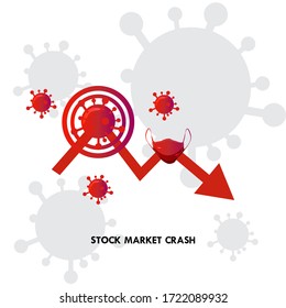 Stock market mask crash impact corona virus illustration vector