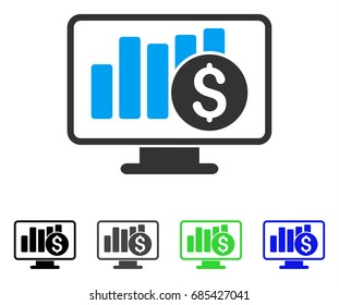 Stock Market Monitoring flat vector illustration. Colored stock market monitoring gray, black, blue, green pictogram variants. Flat icon style for web design.