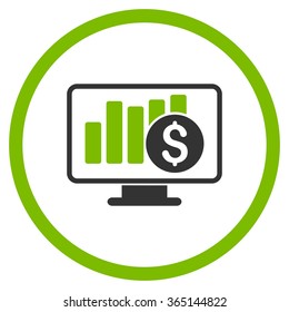 Stock Market Monitoring vector icon. Style is bicolor flat circled symbol, eco green and gray colors, rounded angles, white background.