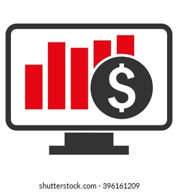 Stock Market Monitoring vector icon. Style is flat symbol, red color, white background.