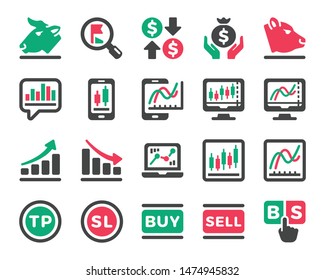 stock market online and stock investment icon set,vector and illustration