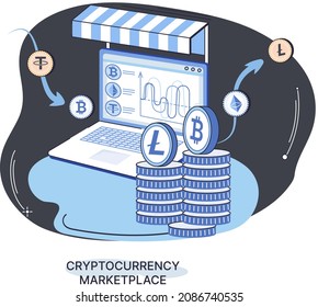 Stock market open-source platform, money investment. Digital payment system, marketplace. Cryptocurrency mining program, cryptography. Online trading platform for exchanging cryptocurrencies