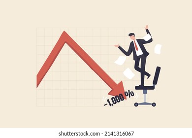 Stock market panic sell Investors sell all assets. financial crisis concept stock market graphs and charts. Businessman looking down arrow to a chair or desk.