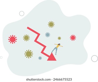 Stock market plunge, business bankrupt or economic recession due to Coronavirus outbreak COVID-19 pandemic.flat vector illustration.