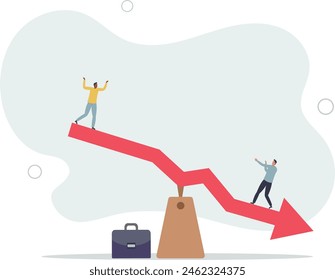 Desplome del mercado de valores, caída del Precio de comercio de criptomonedas o divisas, Ilustración vectorial plana.