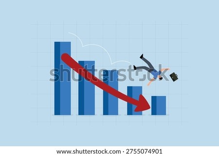 Stock market plunged falling down, Businessman investor falls to the ground after slipping on stock market grap