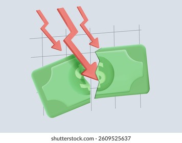 Stock market prices rates. Trading trends and economic development. Effect of recession on US economy. Stock crash market exchange loss trading. Dollar broken by graph. One us dollar bills, rolled