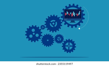 Stock market process. Gear mechanism with stock graph