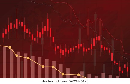 Stock market recession and losses analyzing trending downtrend line graph in bear market. Vector Illustration