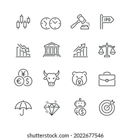 Stock Market Related Icons: Thin Vector Icon Set, Black And White Kit