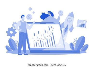 Stock Market Research Illustration concept. A flat illustration isolated on white background