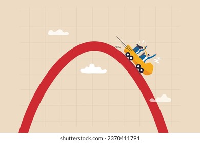 Stock market rollercoaster, risk or recession downturn, investment falling down, economic crisis, fall down, decrease or reduction concept, business people investor riding on falling down graph.