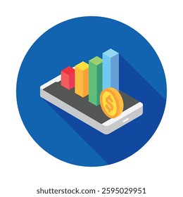 Stock Market rounded isometric 3d, mini illustration icon, use for modern concept, UI or UX kit, web and app development. related to business, finance, economy..